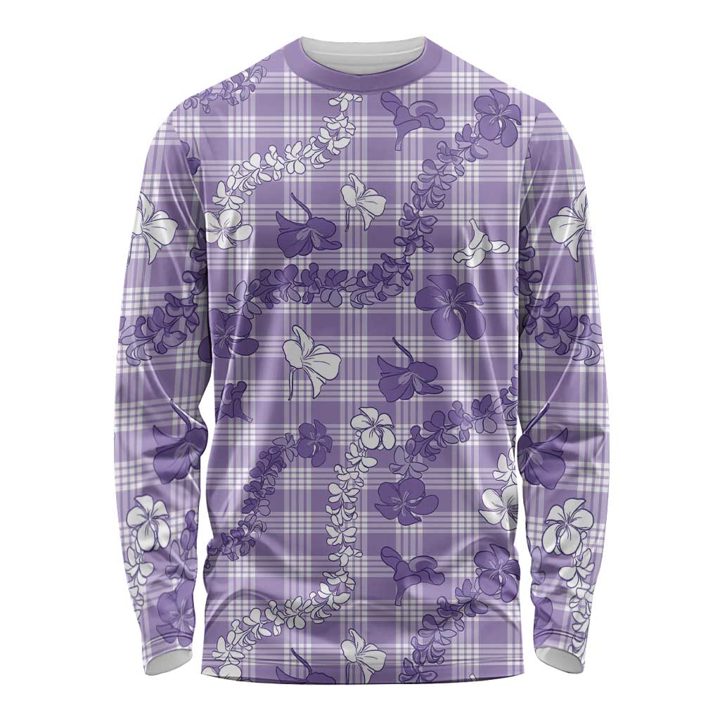 Poni Aloha Hawaii Long Sleeve Shirt Plumeria Lei With Palaka Motif LT14 Unisex Purple - Polynesian Pride