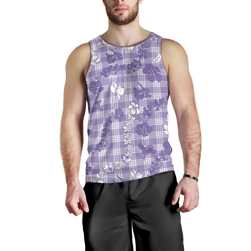 Poni Aloha Hawaii Men Tank Top Plumeria Lei With Palaka Motif - Polynesian Pride