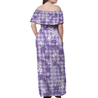 Poni Aloha Hawaii Off Shoulder Maxi Dress Plumeria Lei With Palaka Motif - Polynesian Pride