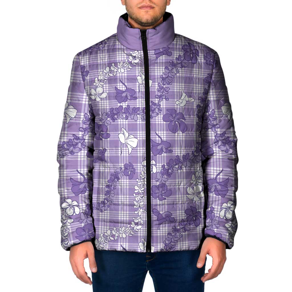 Poni Aloha Hawaii Padded Jacket Plumeria Lei With Palaka Motif LT14 Men Purple - Polynesian Pride