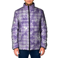 Poni Aloha Hawaii Padded Jacket Plumeria Lei With Palaka Motif LT14 Men Purple - Polynesian Pride