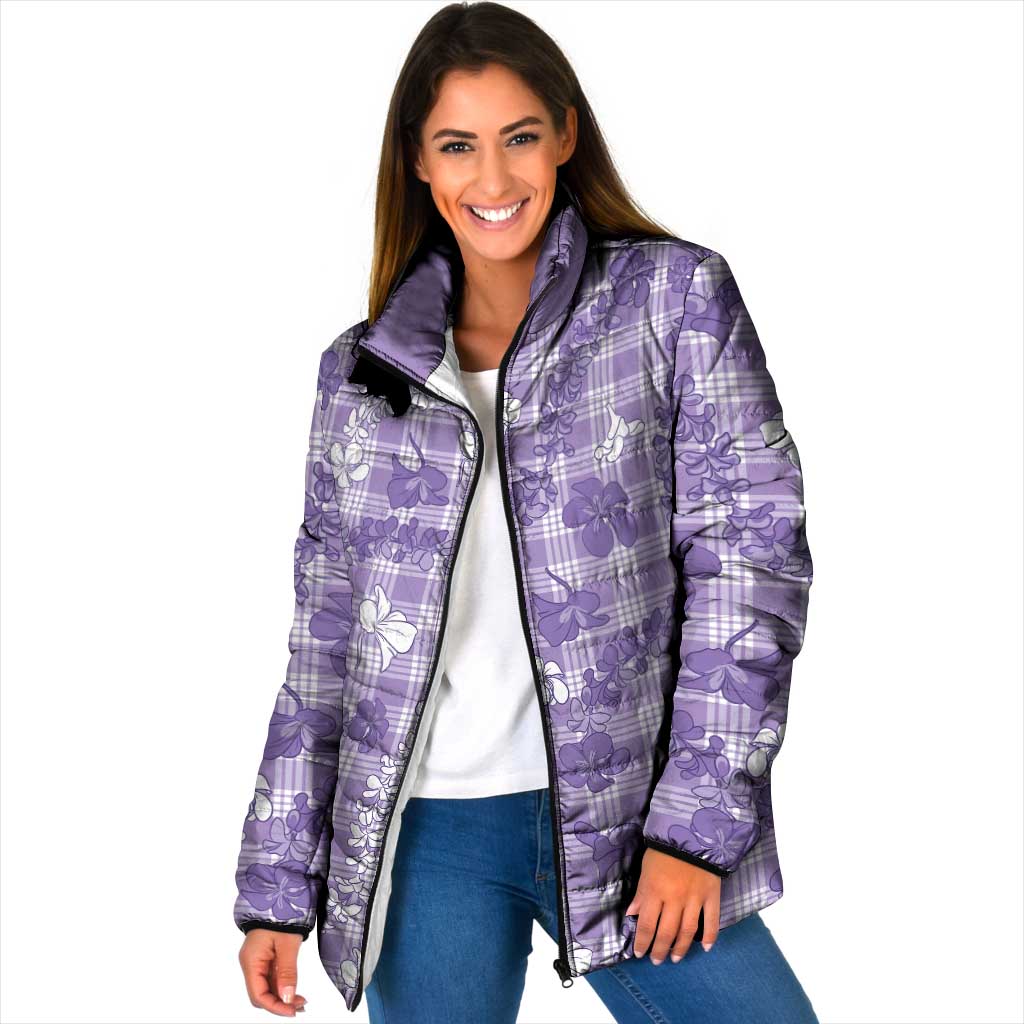 Poni Aloha Hawaii Padded Jacket Plumeria Lei With Palaka Motif LT14 Women Purple - Polynesian Pride
