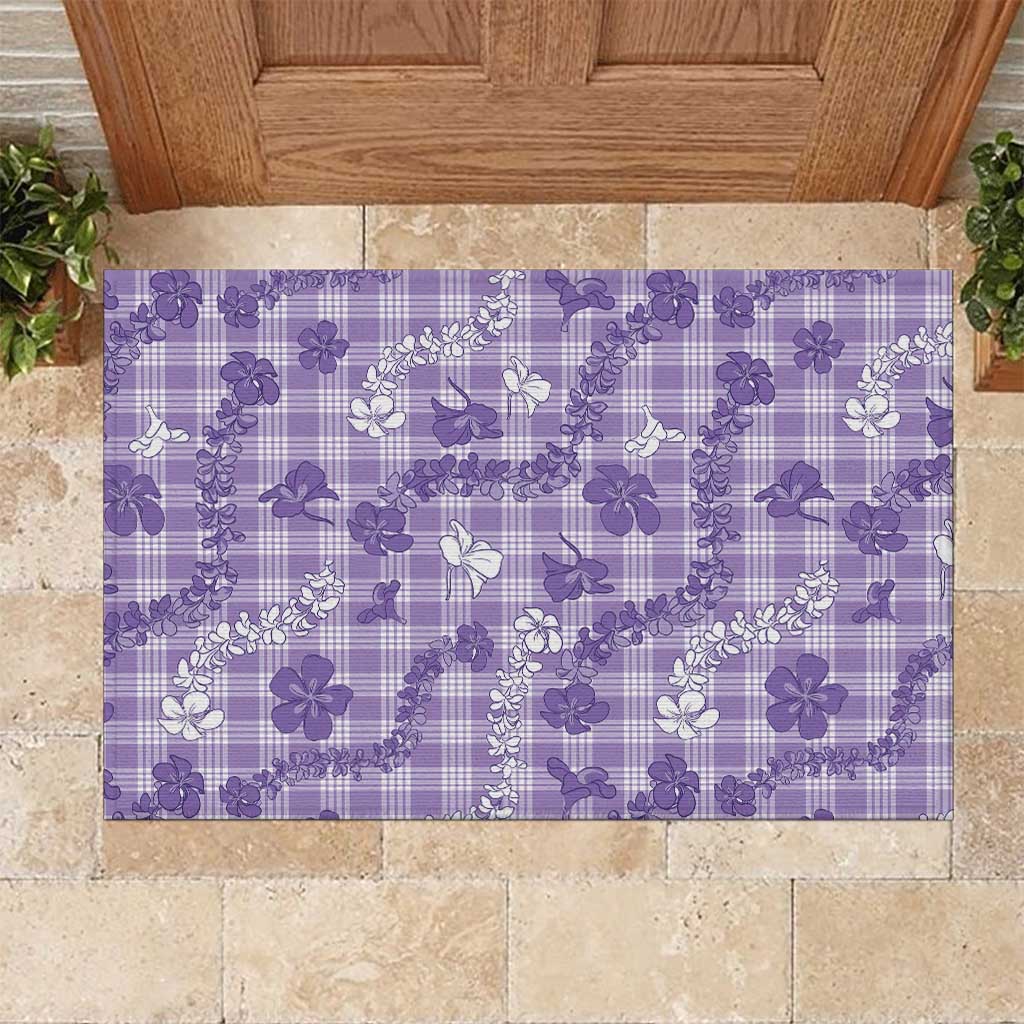 Poni Aloha Hawaii Rubber Doormat Plumeria Lei With Palaka Motif - Polynesian Pride
