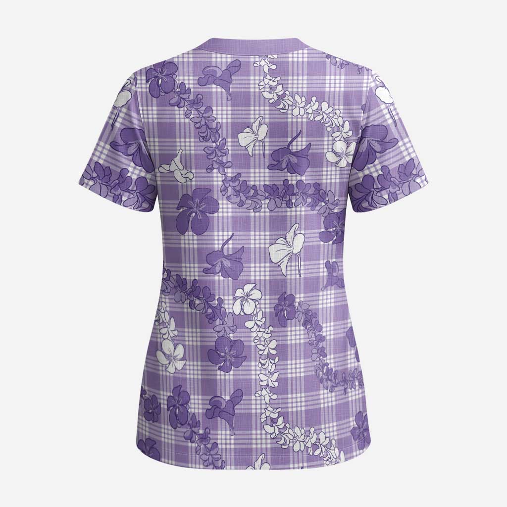 Poni Aloha Hawaii Scrub Top Plumeria Lei With Palaka Motif - Polynesian Pride