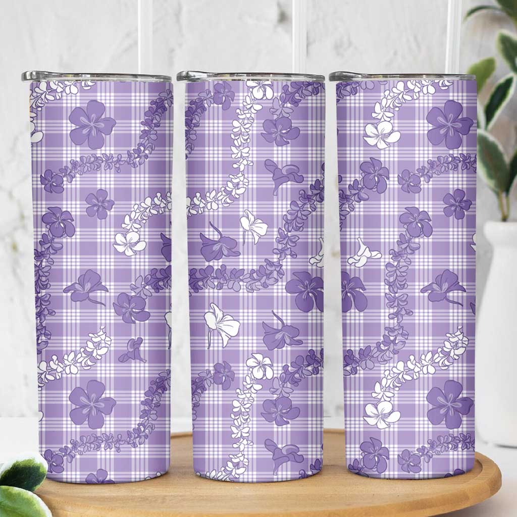 Poni Aloha Hawaii Skinny Tumbler Plumeria Lei With Palaka Motif - Polynesian Pride