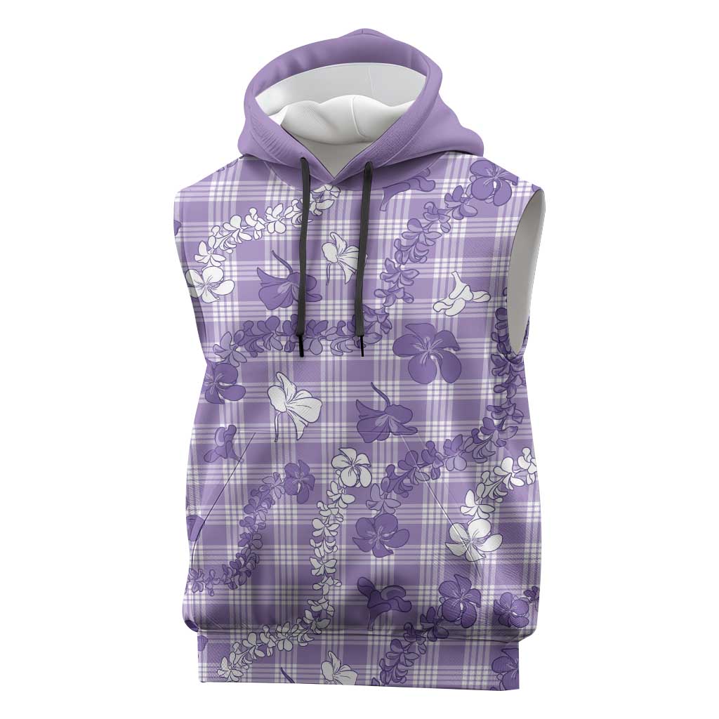 Poni Aloha Hawaii Sleeveless Hoodie Plumeria Lei With Palaka Motif LT14 Purple - Polynesian Pride