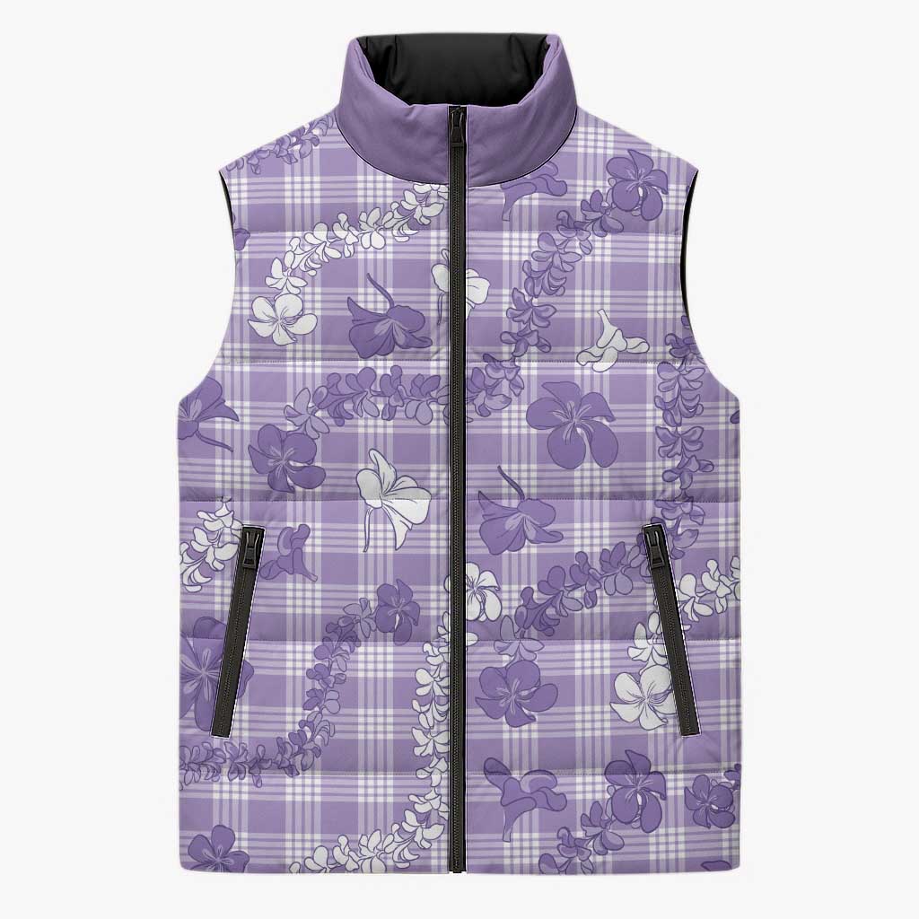 Poni Aloha Hawaii Sleeveless Puffer Jacket Plumeria Lei With Palaka Motif LT14 Unisex Purple - Polynesian Pride