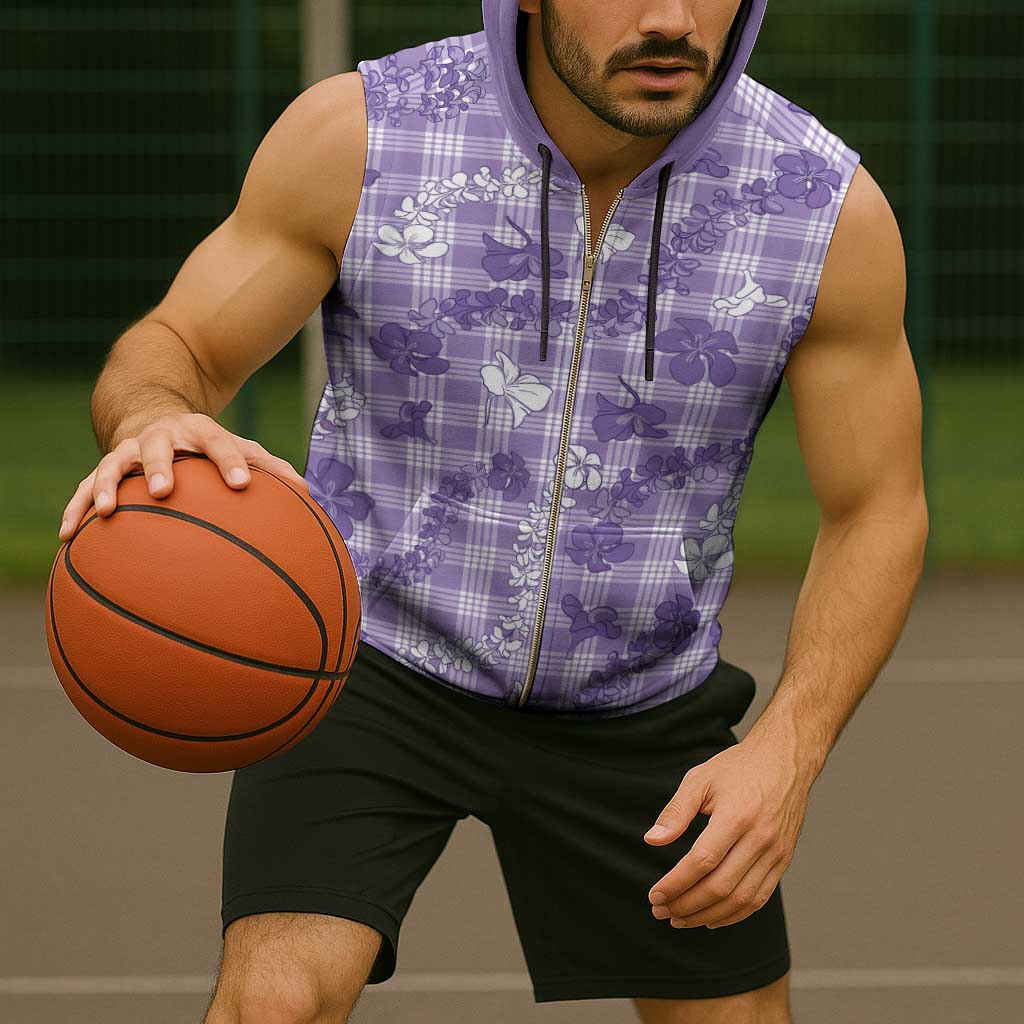 Poni Aloha Hawaii Sleeveless Zip Hoodie Plumeria Lei With Palaka Motif - Polynesian Pride