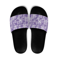 Poni Aloha Hawaii Slide Sandals Plumeria Lei With Palaka Motif LT14 Purple - Polynesian Pride