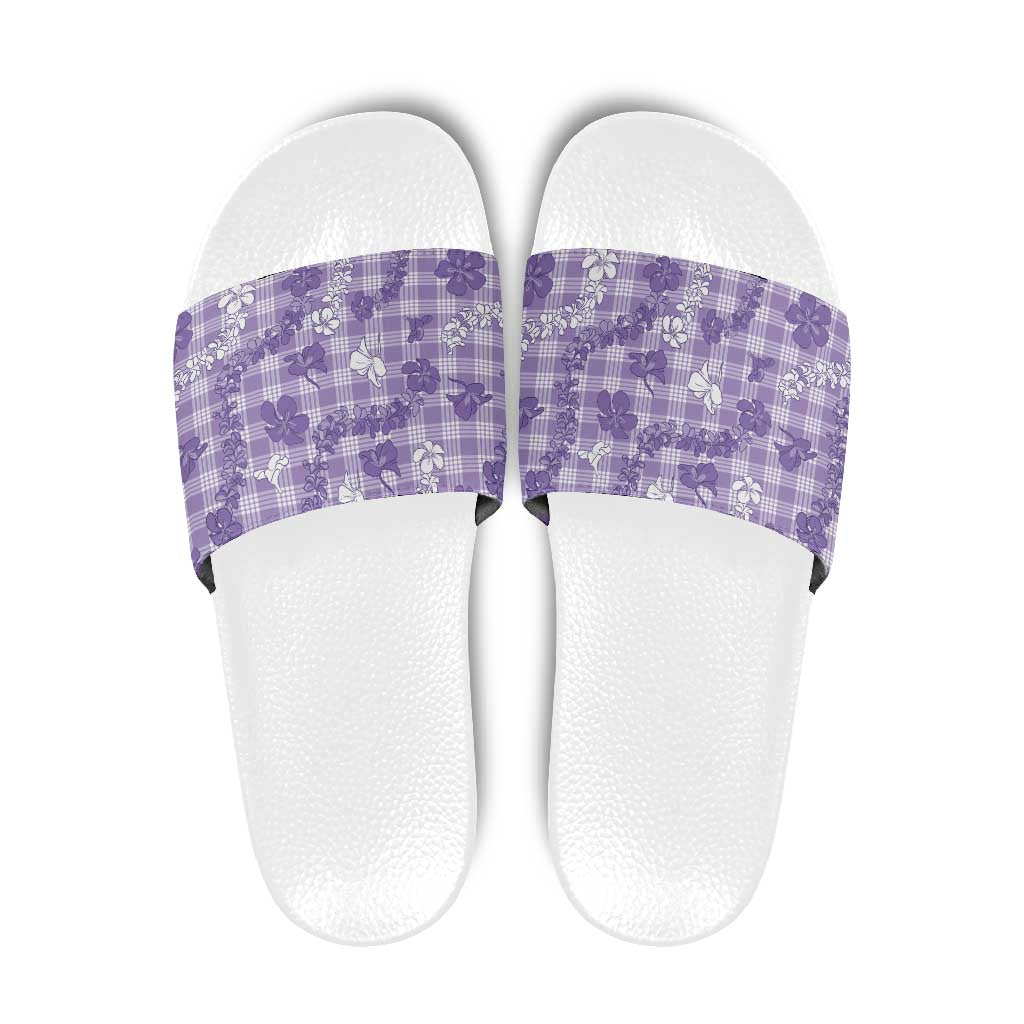 Poni Aloha Hawaii Slide Sandals Plumeria Lei With Palaka Motif LT14 Purple - Polynesian Pride