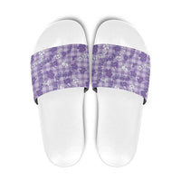 Poni Aloha Hawaii Slide Sandals Plumeria Lei With Palaka Motif LT14 Purple - Polynesian Pride