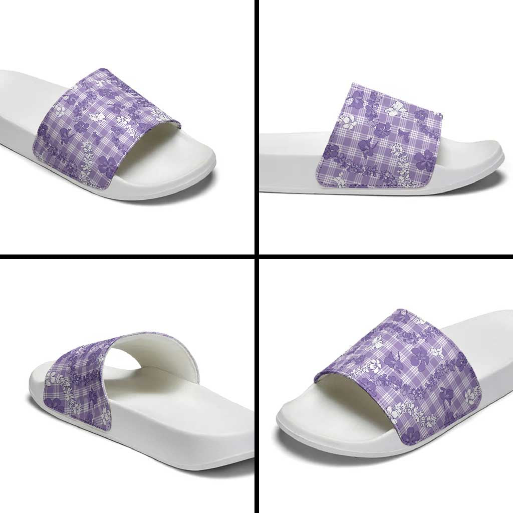 Poni Aloha Hawaii Slide Sandals Plumeria Lei With Palaka Motif LT14 - Polynesian Pride