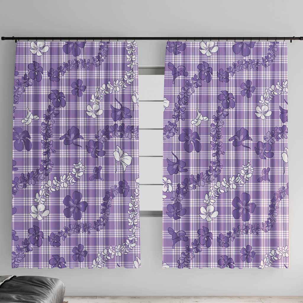 Poni Aloha Hawaii Window Curtain Plumeria Lei With Palaka Motif LT14 With Hooks Purple - Polynesian Pride