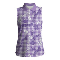Poni Aloha Hawaii Women Sleeveless Polo Shirt Plumeria Lei With Palaka Motif - Polynesian Pride