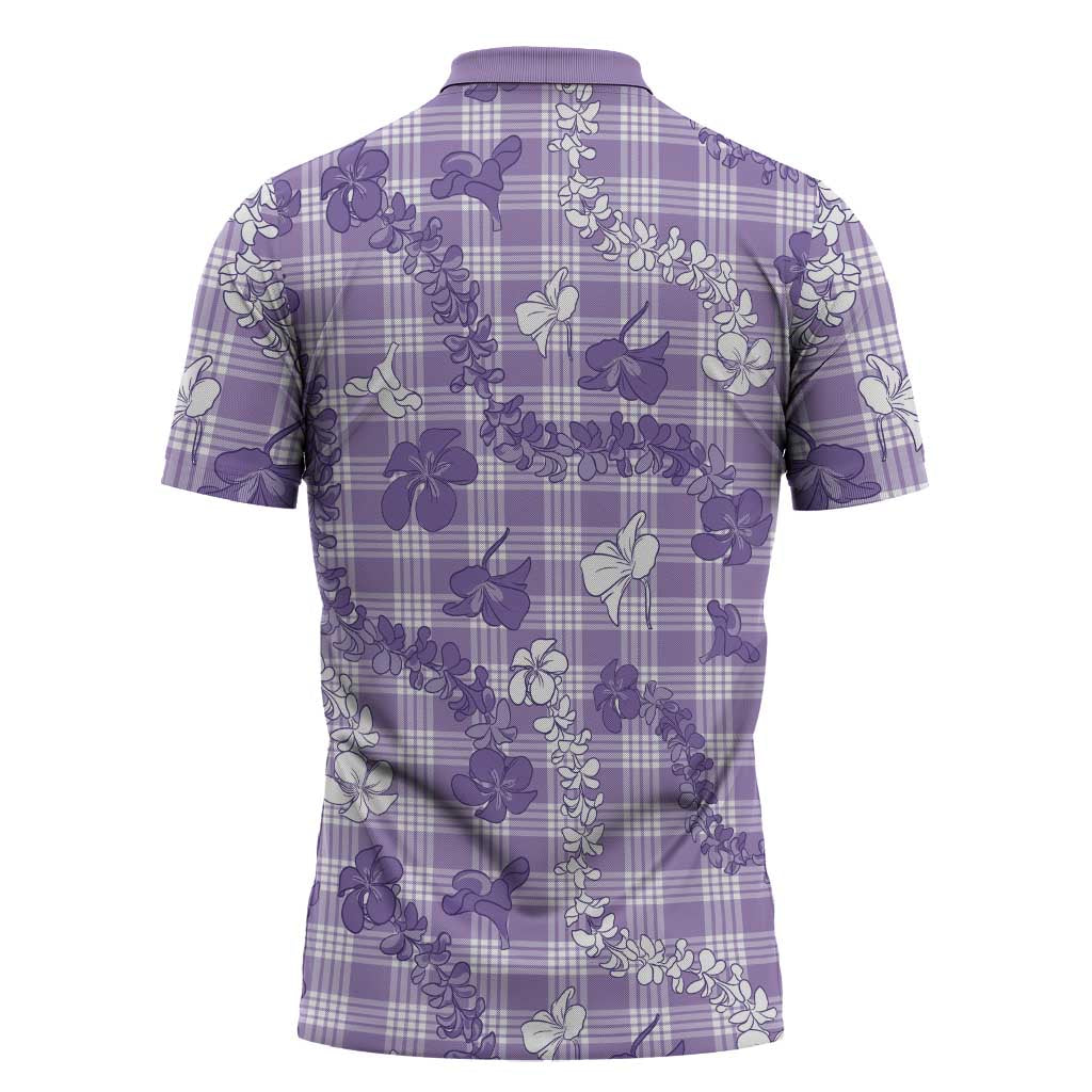 Poni Aloha Hawaii Zipper Polo Shirt Plumeria Lei With Palaka Motif - Polynesian Pride