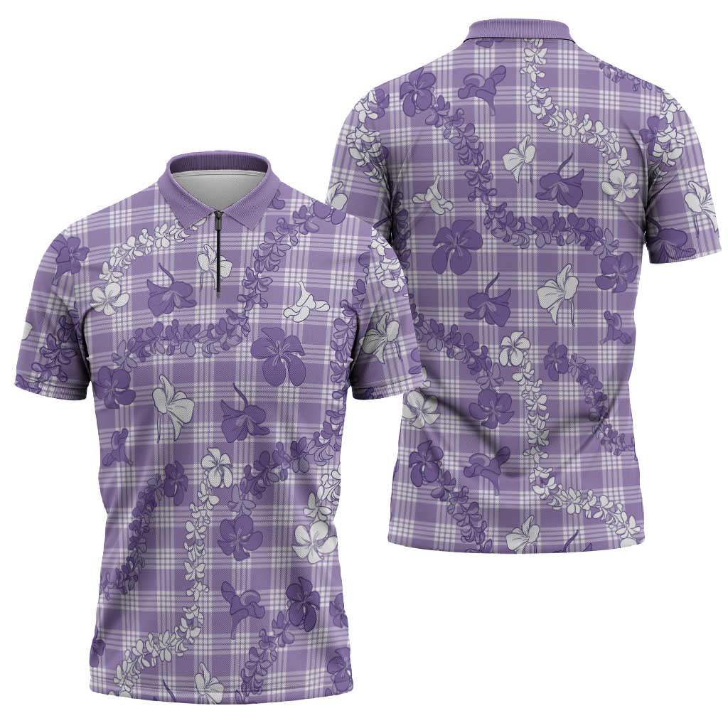 Poni Aloha Hawaii Zipper Polo Shirt Plumeria Lei With Palaka Motif - Polynesian Pride