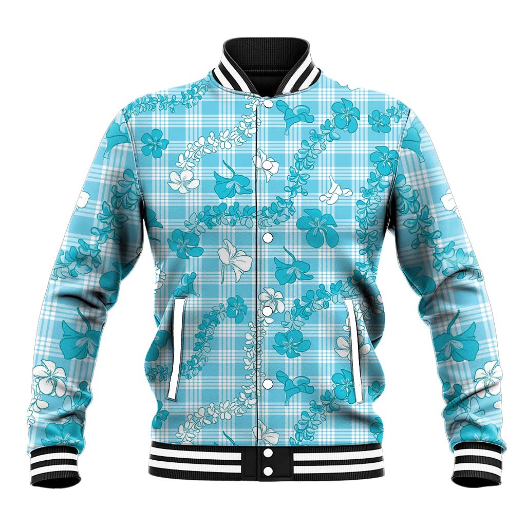 Polu Aloha Hawaii Baseball Jacket Plumeria Lei With Palaka Motif LT14 Unisex Blue - Polynesian Pride