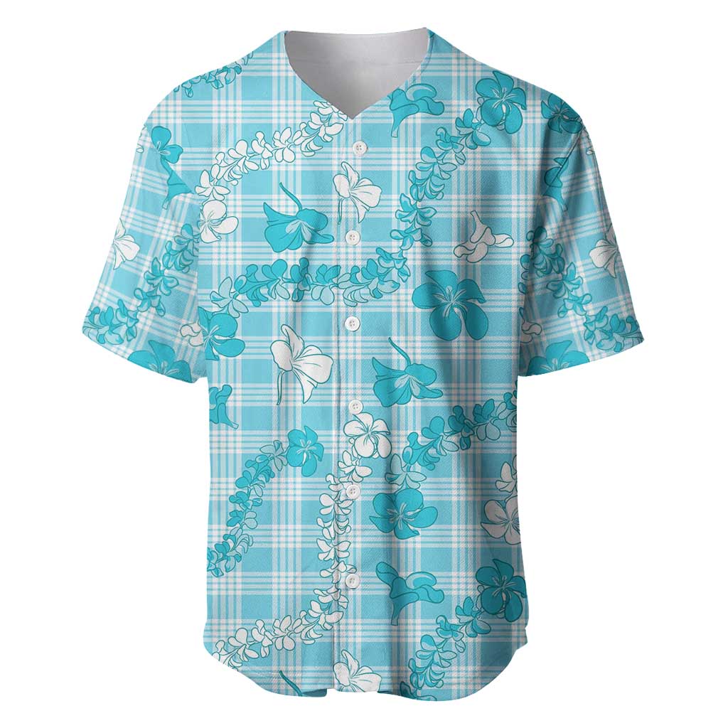 Polu Aloha Hawaii Baseball Jersey Plumeria Lei With Palaka Motif LT14 Blue - Polynesian Pride