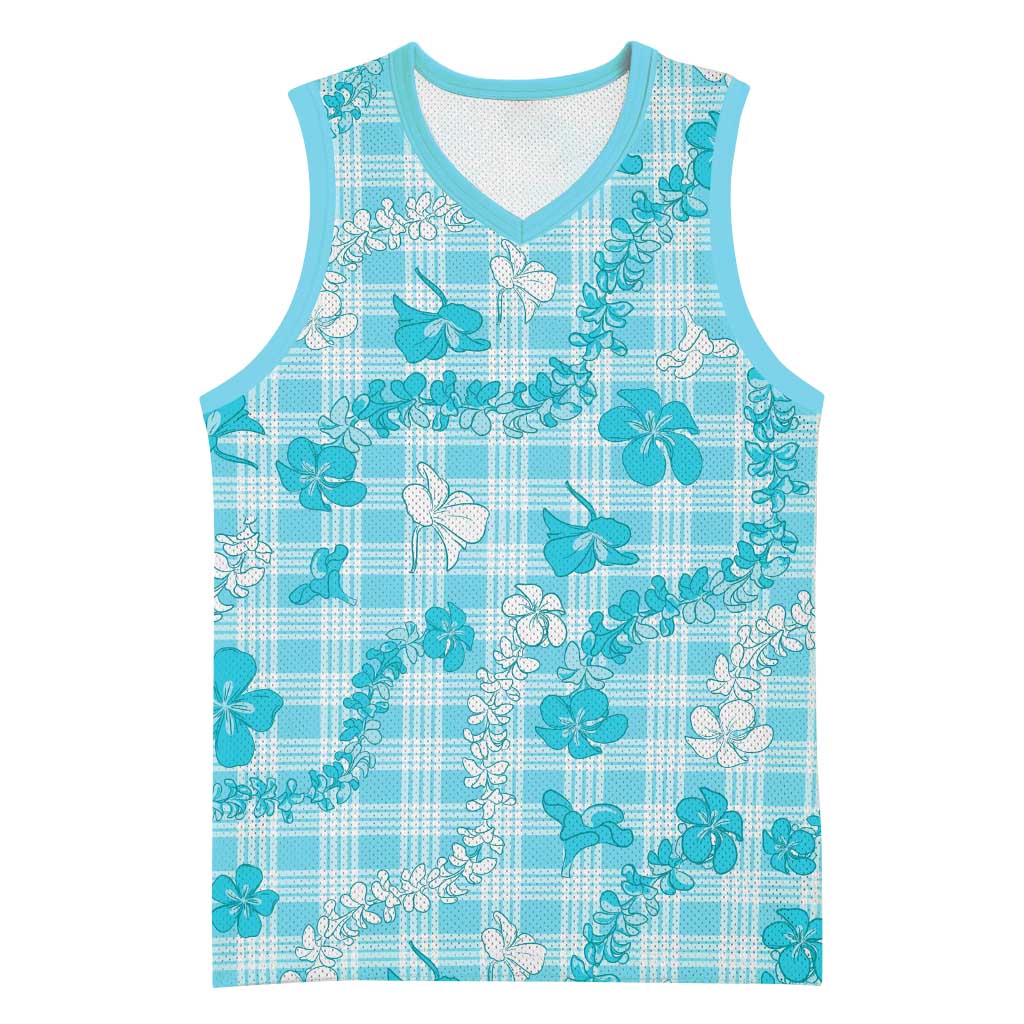 Polu Aloha Hawaii Basketball Jersey Plumeria Lei With Palaka Motif LT14 Unisex Blue - Polynesian Pride