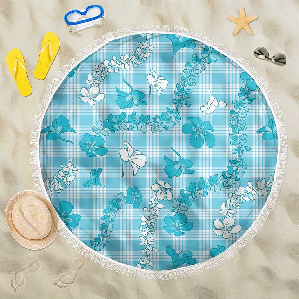 Polu Aloha Hawaii Beach Blanket Plumeria Lei With Palaka Motif LT14 One Size 150cm Blue - Polynesian Pride