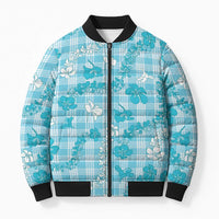 Polu Aloha Hawaii Bomber Puffer Jacket Plumeria Lei With Palaka Motif LT14 Unisex Blue - Polynesian Pride