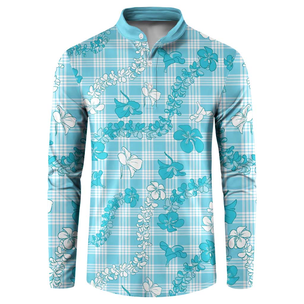 Polu Aloha Hawaii Button Sweatshirt Plumeria Lei With Palaka Motif LT14 Blue - Polynesian Pride
