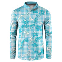 Polu Aloha Hawaii Button Sweatshirt Plumeria Lei With Palaka Motif LT14 Blue - Polynesian Pride