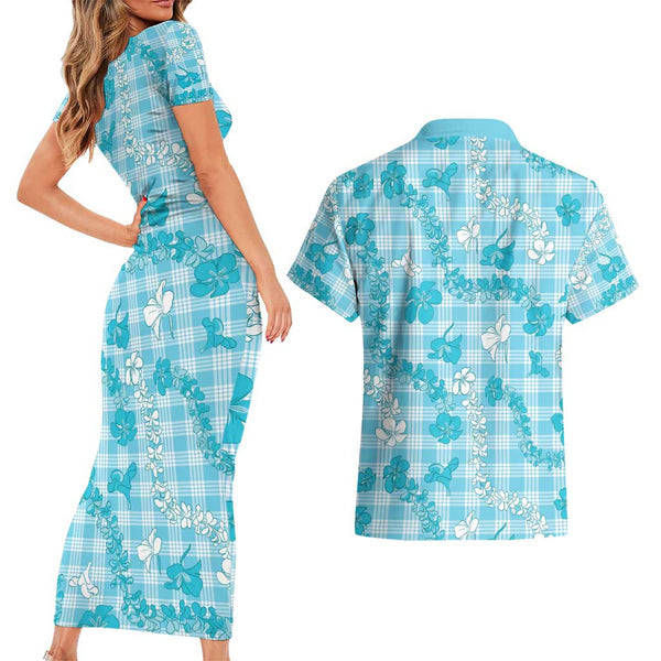 FSM Chuuk States Couples Matching Short Sleeve Bodycon Dress and Hawaiian Shirt Micronesia Vintage Polynesian Tribal Aqua Version LT9 main image 1
