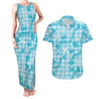 Polu Aloha Hawaii Couples Matching Tank Maxi Dress and Hawaiian Shirt Plumeria Lei With Palaka Motif - Polynesian Pride