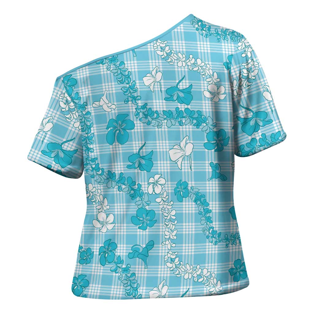 Polu Aloha Hawaii Cross Shoulder Shirt Plumeria Lei With Palaka Motif LT14 - Polynesian Pride