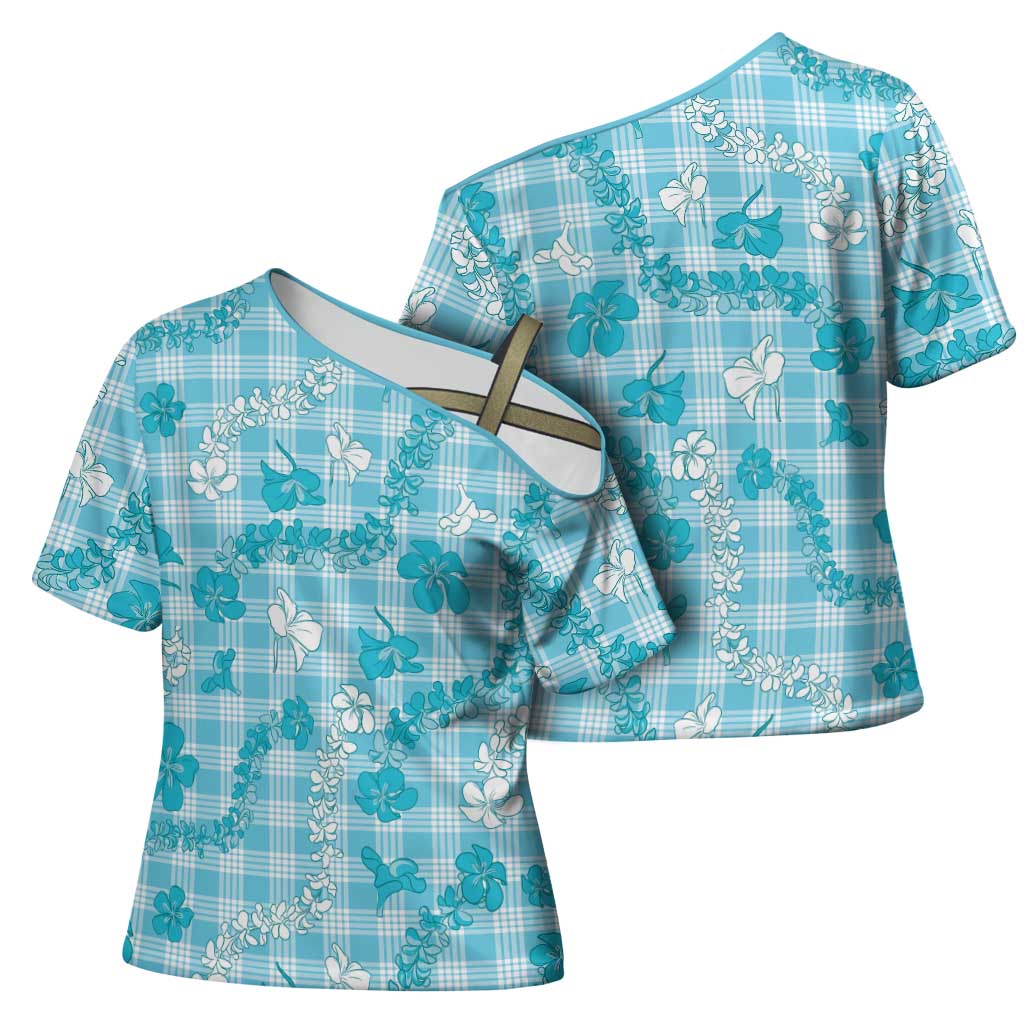 Polu Aloha Hawaii Cross Shoulder Shirt Plumeria Lei With Palaka Motif LT14 - Polynesian Pride