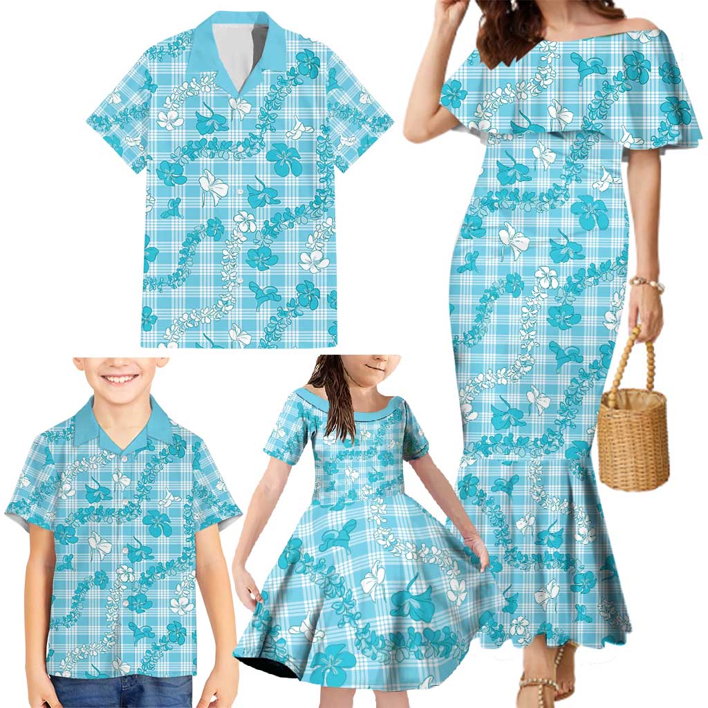 Polu Aloha Hawaii Family Matching Mermaid Dress and Hawaiian Shirt Plumeria Lei With Palaka Motif - Polynesian Pride