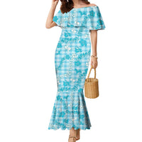 Polu Aloha Hawaii Family Matching Mermaid Dress and Hawaiian Shirt Plumeria Lei With Palaka Motif - Polynesian Pride