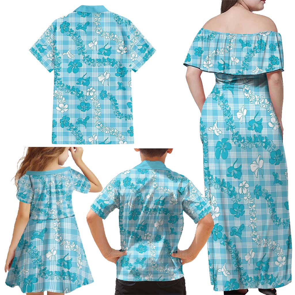 Polu Aloha Hawaii Family Matching Off Shoulder Maxi Dress and Hawaiian Shirt Plumeria Lei With Palaka Motif - Polynesian Pride