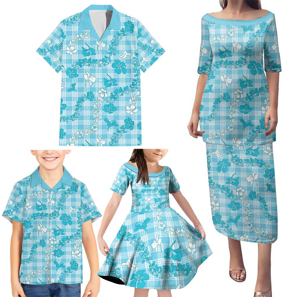 Polu Aloha Hawaii Family Matching Puletasi and Hawaiian Shirt Plumeria Lei With Palaka Motif - Polynesian Pride