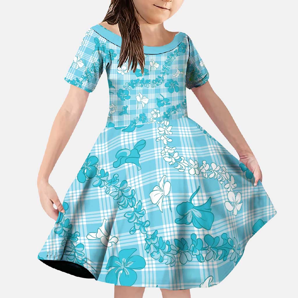 Polu Aloha Hawaii Family Matching Short Sleeve Bodycon Dress and Hawaiian Shirt Plumeria Lei With Palaka Motif - Polynesian Pride