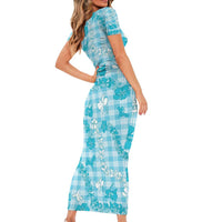 Polu Aloha Hawaii Family Matching Short Sleeve Bodycon Dress and Hawaiian Shirt Plumeria Lei With Palaka Motif - Polynesian Pride