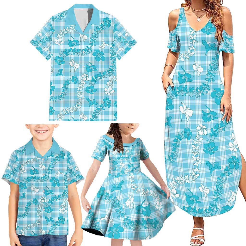 Polu Aloha Hawaii Family Matching Summer Maxi Dress and Hawaiian Shirt Plumeria Lei With Palaka Motif - Polynesian Pride