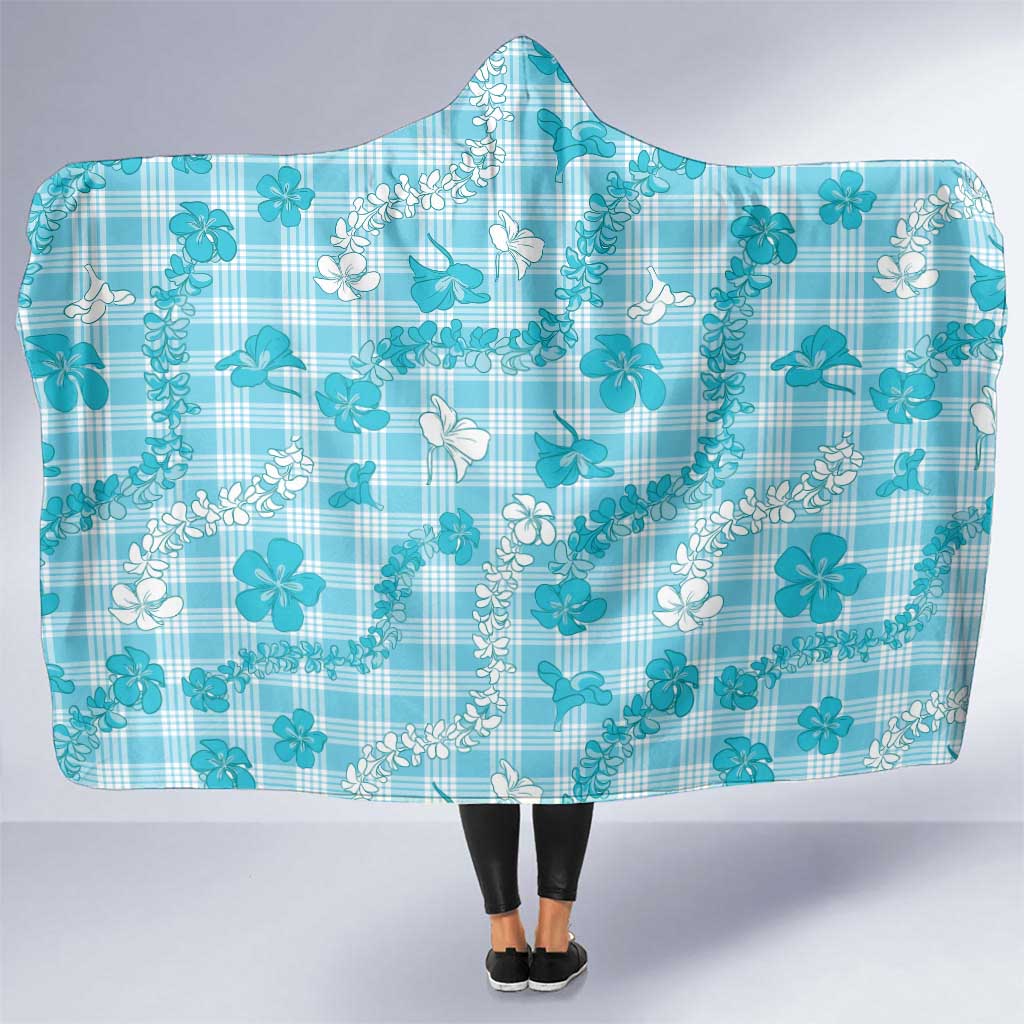 Polu Aloha Hawaii Hooded Blanket Plumeria Lei With Palaka Motif LT14 One Size Blue - Polynesian Pride