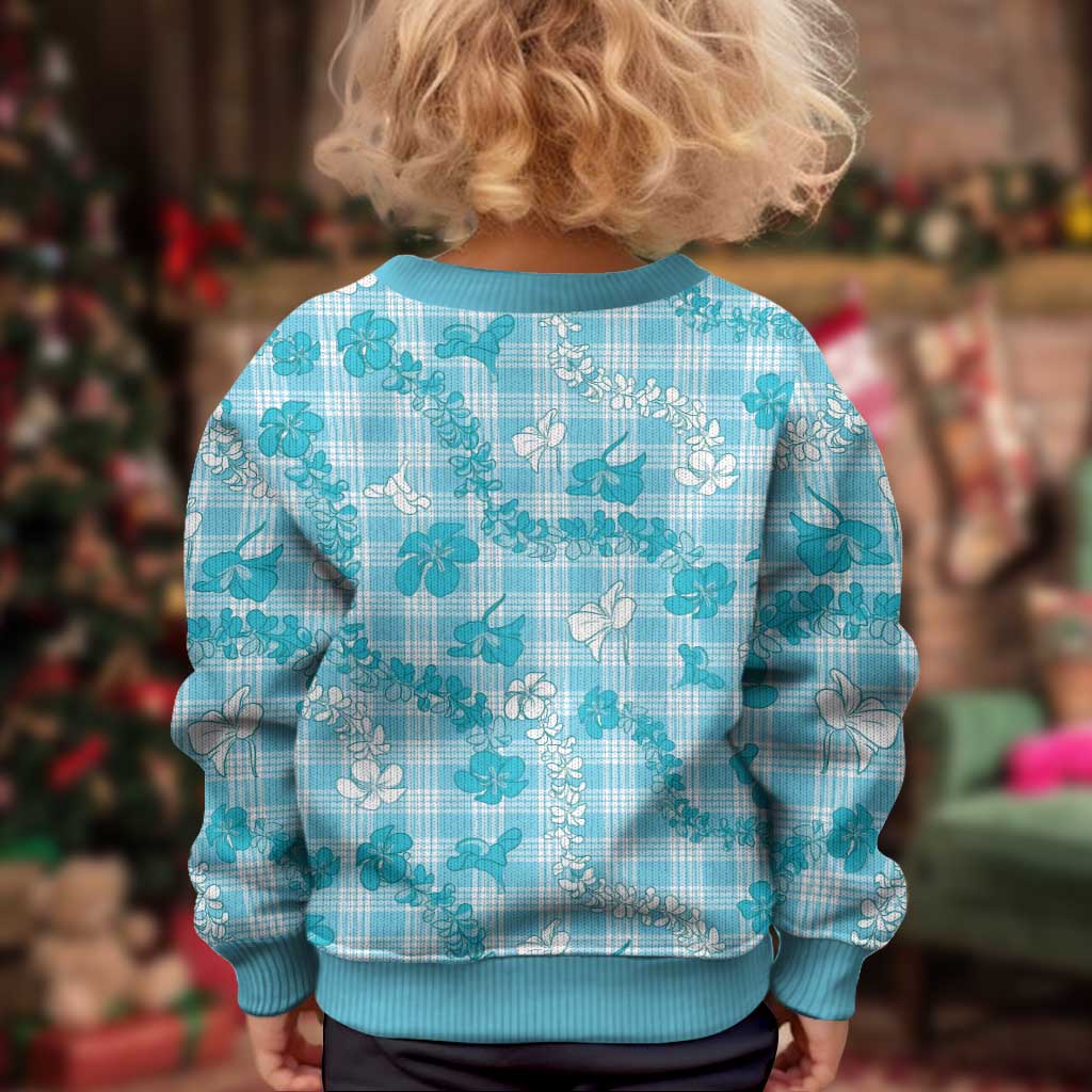 Polu Aloha Hawaii Kid Ugly Christmas Sweater Plumeria Lei With Palaka Motif - Polynesian Pride