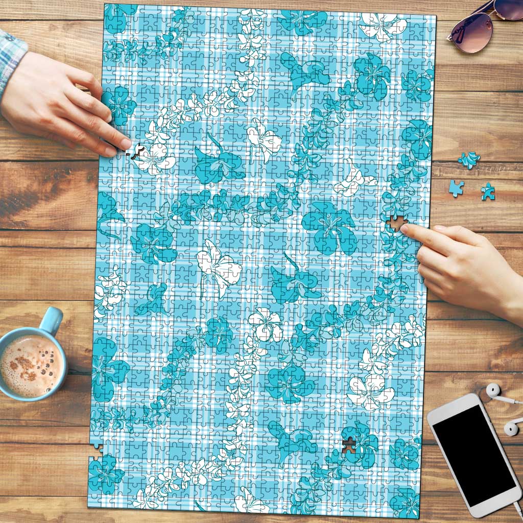 Polu Aloha Hawaii Puzzle Plumeria Lei With Palaka Motif LT14 Blue - Polynesian Pride