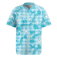 Polu Aloha Hawaii Rugby Jersey Plumeria Lei With Palaka Motif LT14 Blue - Polynesian Pride