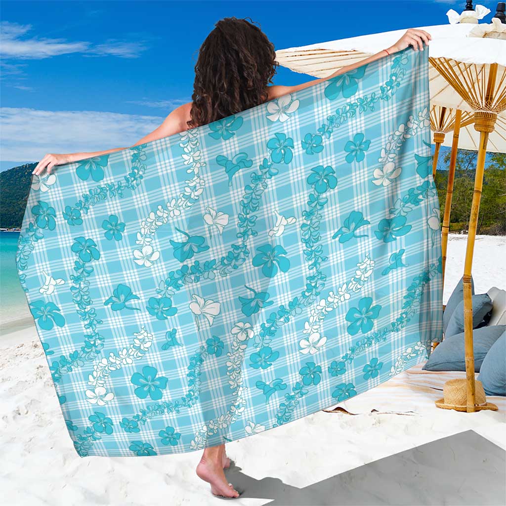 Polu Aloha Hawaii Sarong Plumeria Lei With Palaka Motif LT14 One Size 44 x 66 inches Blue - Polynesian Pride