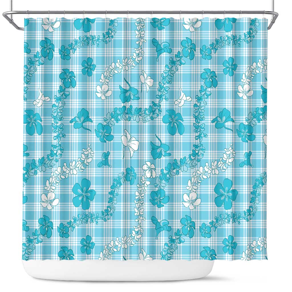 Polu Aloha Hawaii Shower Curtain Plumeria Lei With Palaka Motif LT14 Blue - Polynesian Pride