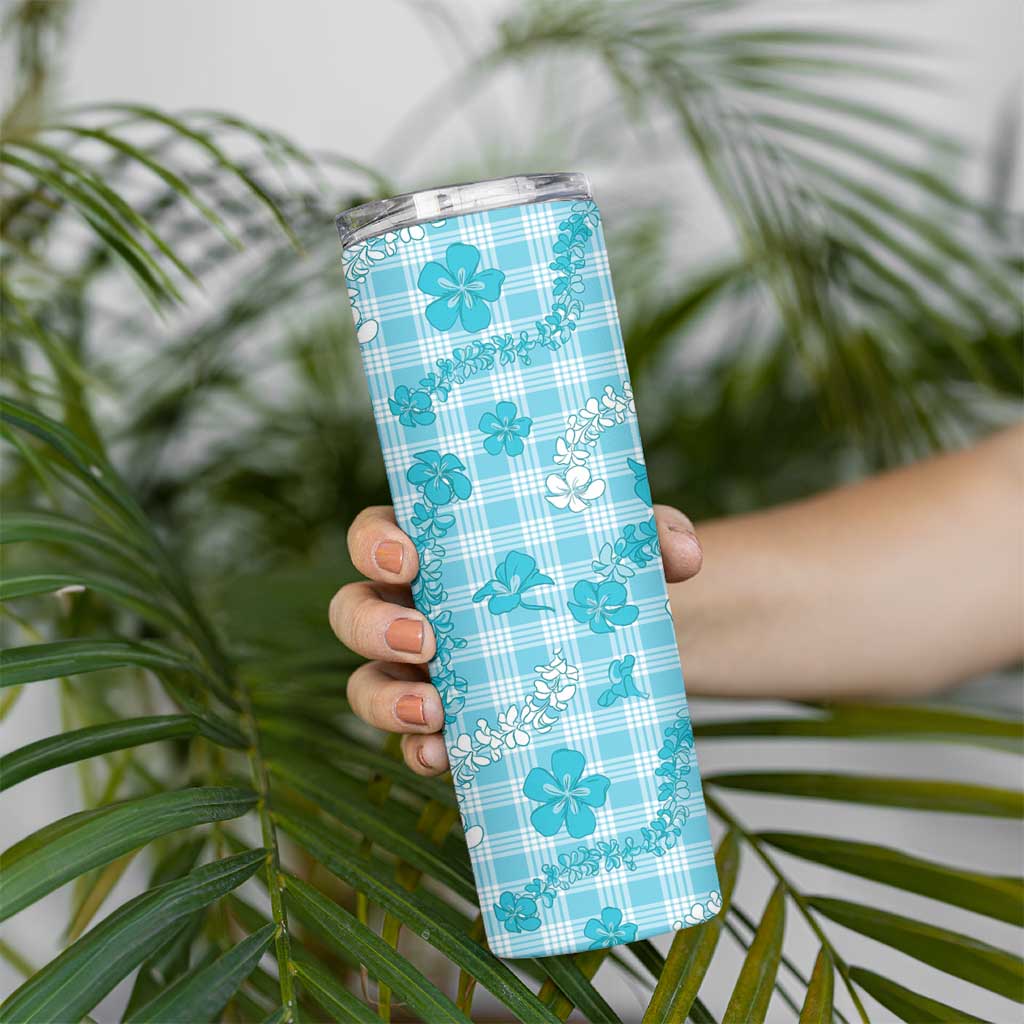 Polu Aloha Hawaii Skinny Tumbler Plumeria Lei With Palaka Motif - Polynesian Pride