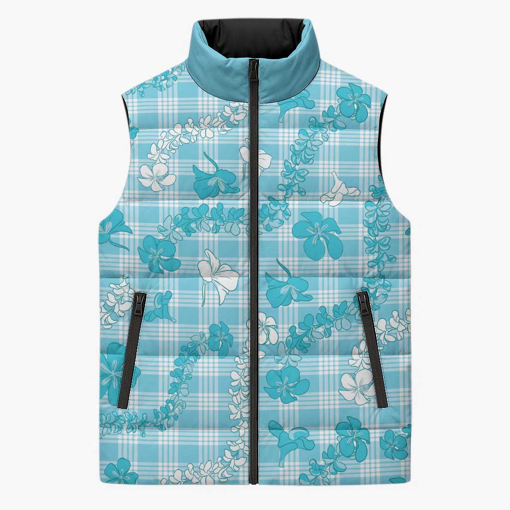 Polu Aloha Hawaii Sleeveless Puffer Jacket Plumeria Lei With Palaka Motif LT14 Unisex Blue - Polynesian Pride