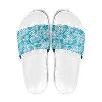 Polu Aloha Hawaii Slide Sandals Plumeria Lei With Palaka Motif LT14 Blue - Polynesian Pride