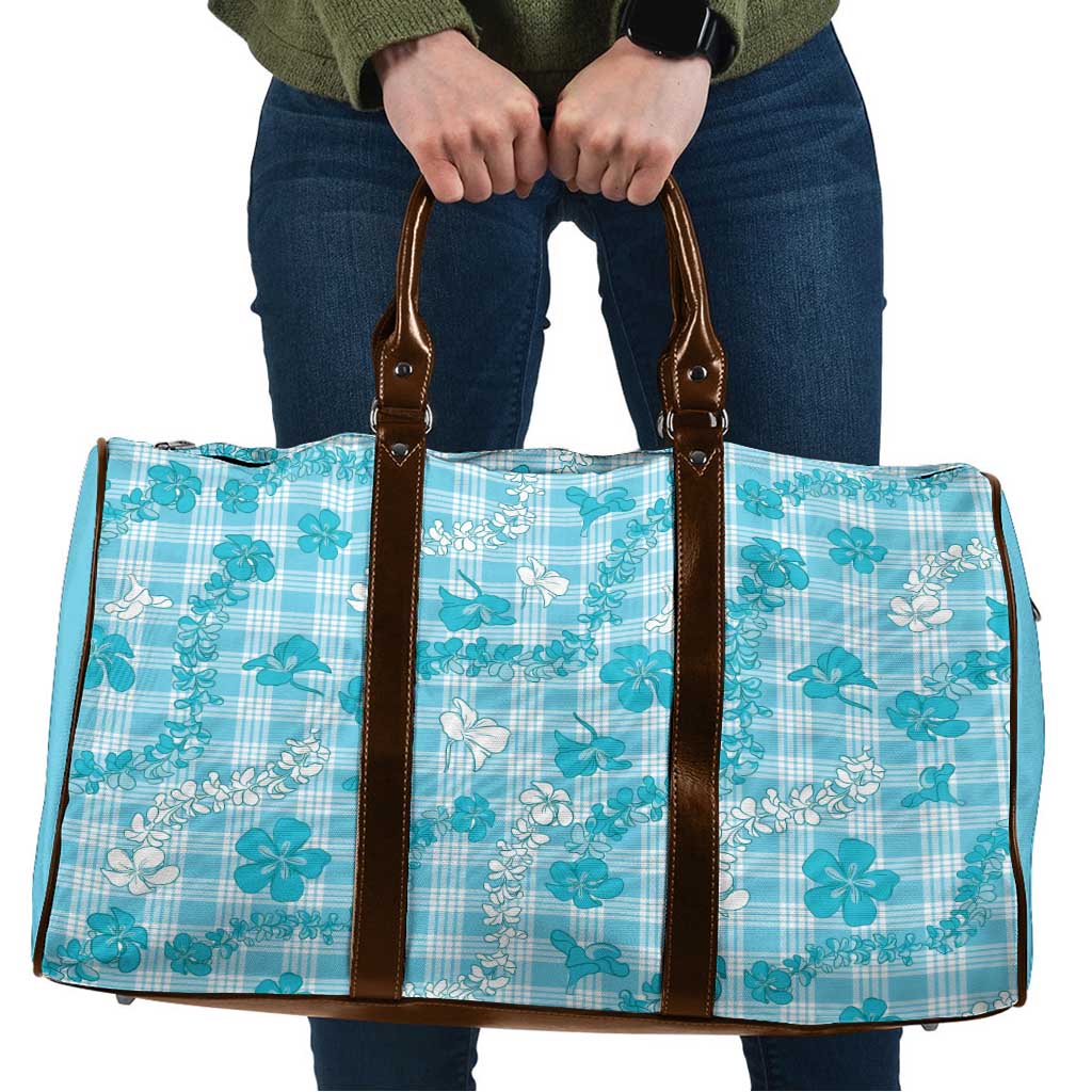 Polu Aloha Hawaii Travel Bag Plumeria Lei With Palaka Motif LT14 Blue - Polynesian Pride