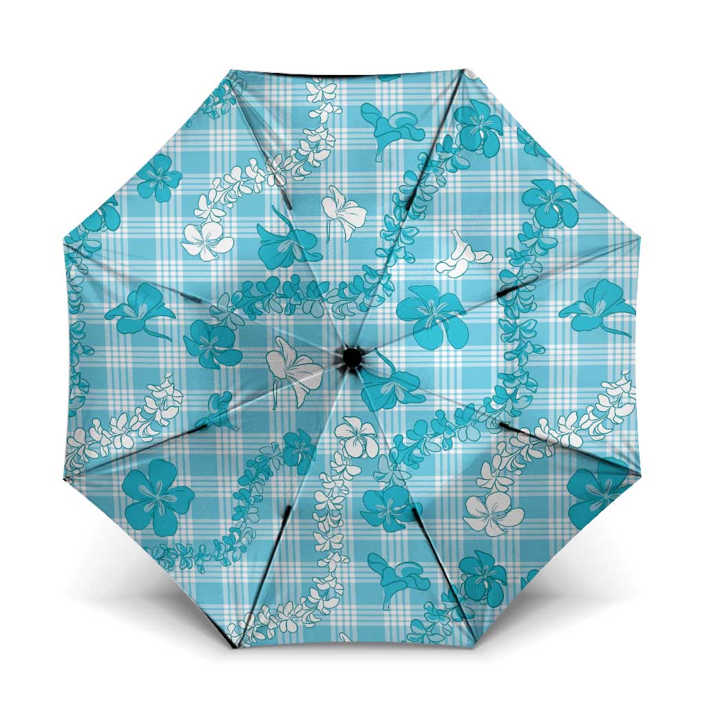 Polu Aloha Hawaii Umbrella Plumeria Lei With Palaka Motif LT14 One Size Folded 11.42 inch Opened Diameter 37.4 inch Blue - Polynesian Pride
