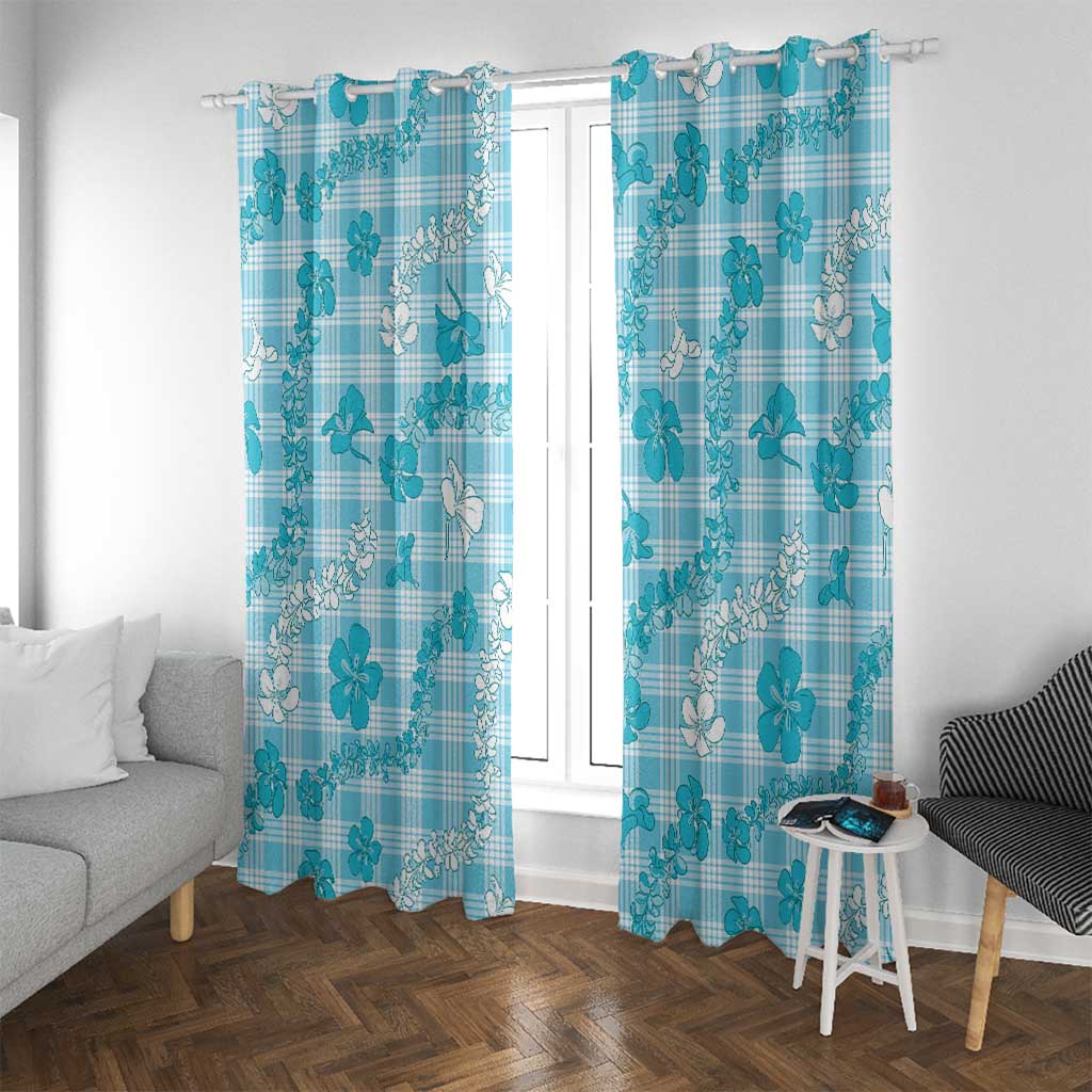 Polu Aloha Hawaii Window Curtain Plumeria Lei With Palaka Motif LT14 With Grommets Blue - Polynesian Pride